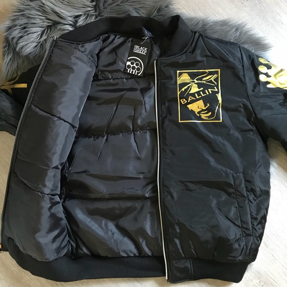 NWT ✨ TUPAC PUFFER BOMBER MENS SIZE MED GOLD FOIL - Picture 3 of 6